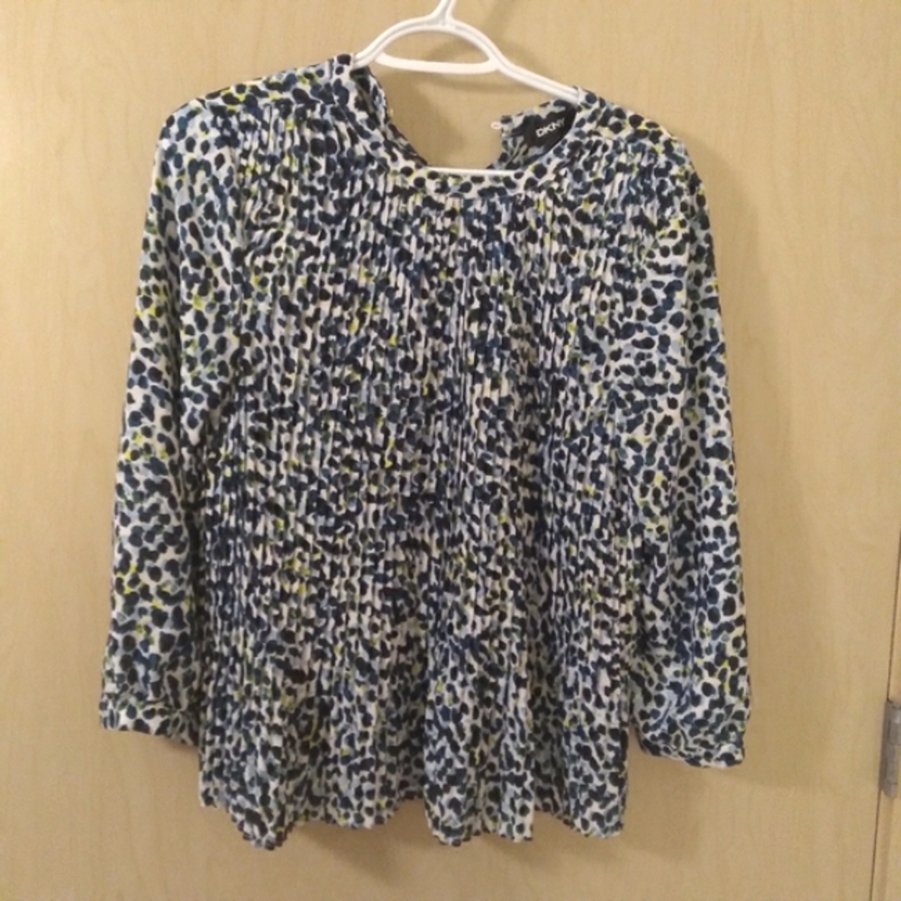 NWOT DKNY Multicolor Animal Print Pleated Blouse (S)